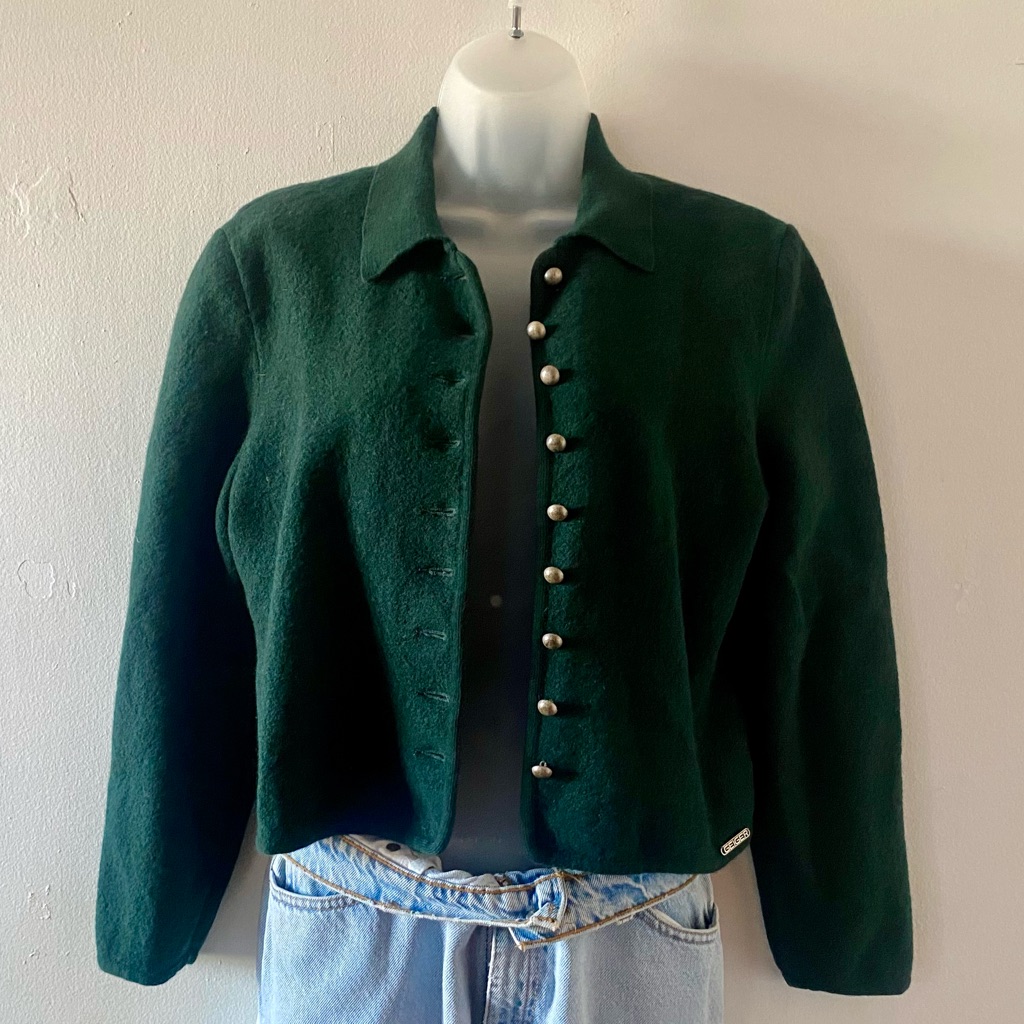 Vintage Emerald Green Cropped Wool Cardigan